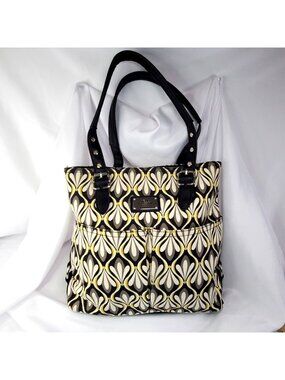 Relic Collection Printed Tote Bag Black Handles & Stylish Retro Pattern 13"x12"